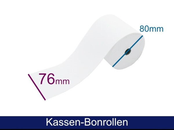 Kassenrolle - Normalpapier HF 76 80 12 (B/D/K), 60g, ca. 58m, 50 Rollen/VPE
