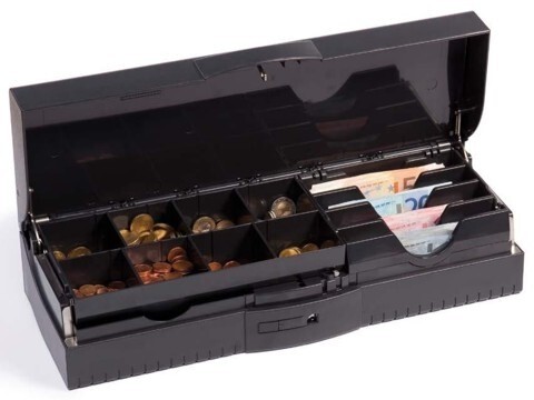 OmniOption OCC - Geldkassette, 8 Münz- und 4 Scheinfächer , Schließung 1-50, anthrazit, feste Geldeinsätze (TC 4616)